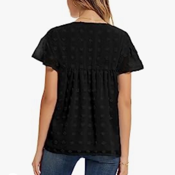 GRACE KARIN 2023 Casual Swiss Dot Chiffon V Neck Short Sleeve Flowy Blouse - Picture 5 of 11